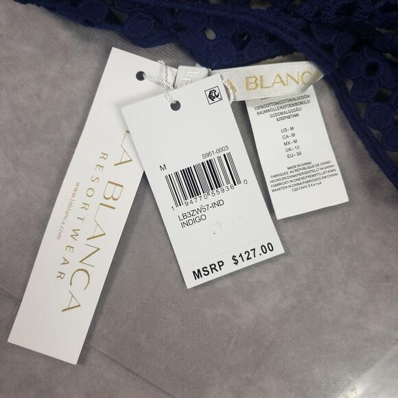 La Blanca Crochet Swim Cover Up Womens Medium Indigo Tunic Dress V Neck LB3ZW57 - Picture 10 of 12